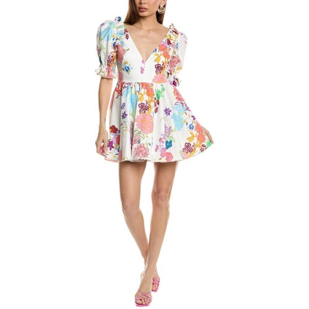 Borgo De Nor Womens Aja Pique Mini Dress in White Floral Size 8 EXCELLENT!